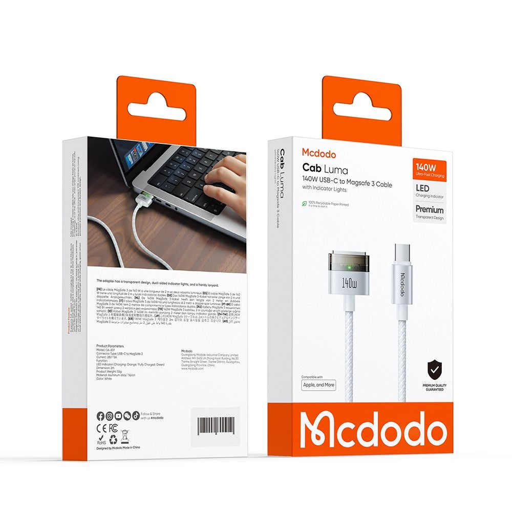 McDodo CA-2071 Charging Cable, USB-C to MagSafe 3, 140W, 2m, White