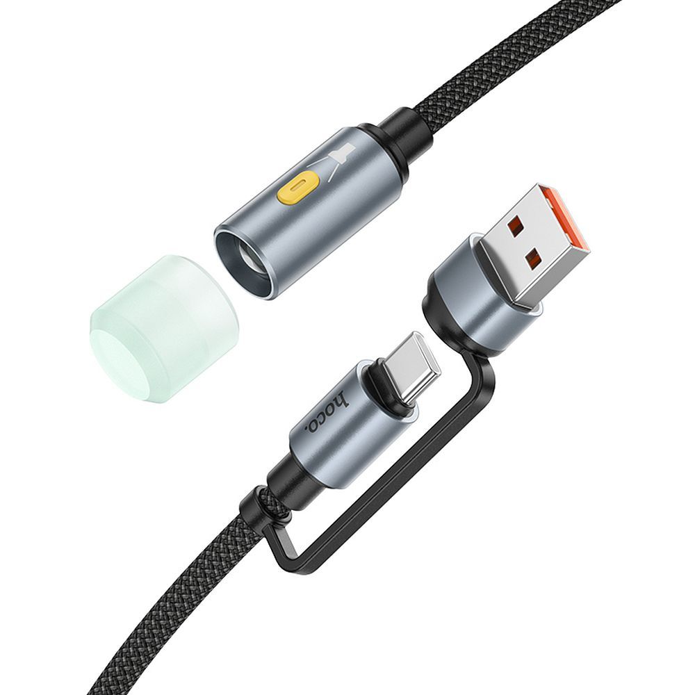 Ledový kábel HOCO UA38C, USB-C / USB-A, 0,3 m, čierny