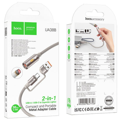 Elektrický zapaľovač HOCO UA38B, USB-C / USB-A, 0,3 m, Zlatý