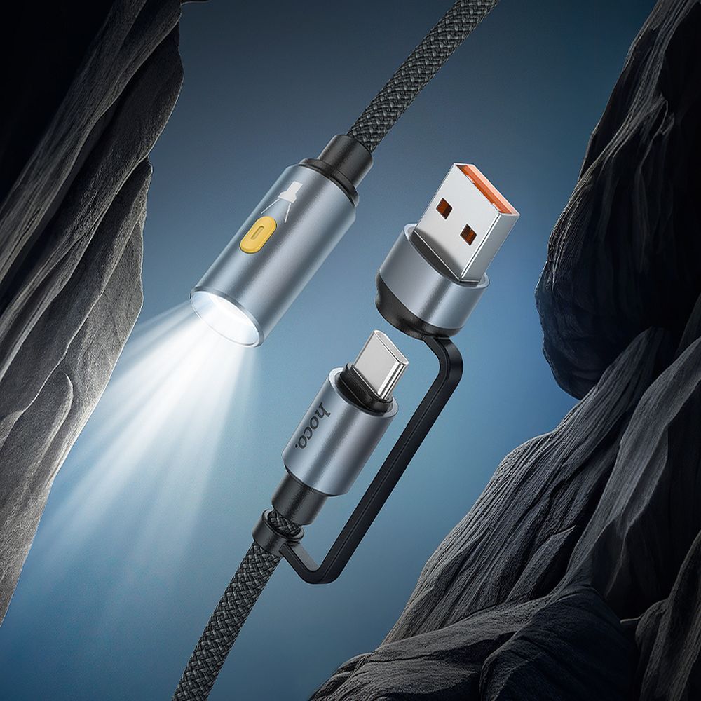 Ledový kábel HOCO UA38C, USB-C / USB-A, 0,3 m, čierny