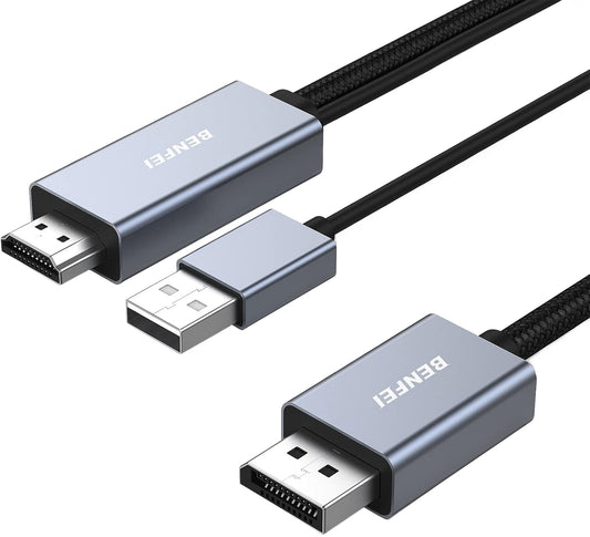 Video kábel Benfei, HDMI / USB-A - DisplayPort, 4K, 1,8 m, sivý