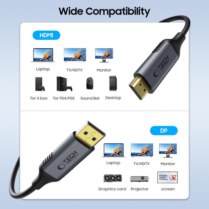 Tech-Protect Ultraboost Video Cable, DisplayPort - HDMI, 4K, 2m, Black