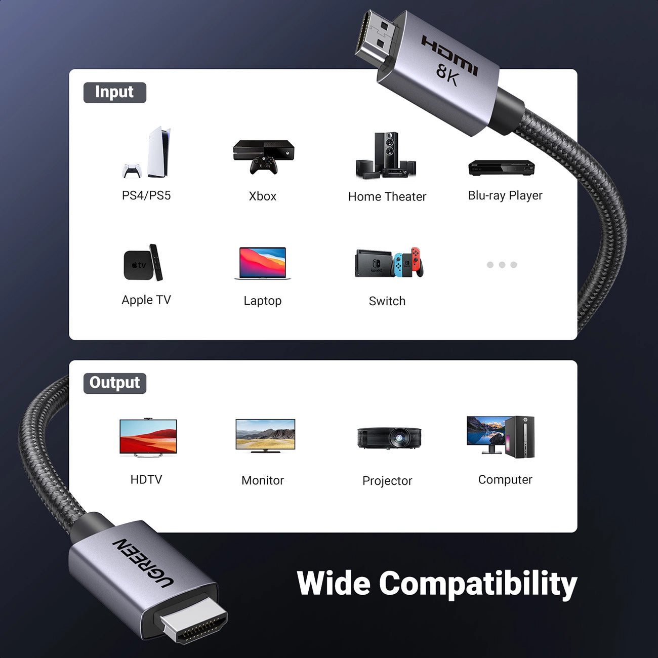 Video kábel UGREEN HD171, HDMI - HDMI, 8K, 3m, čierny