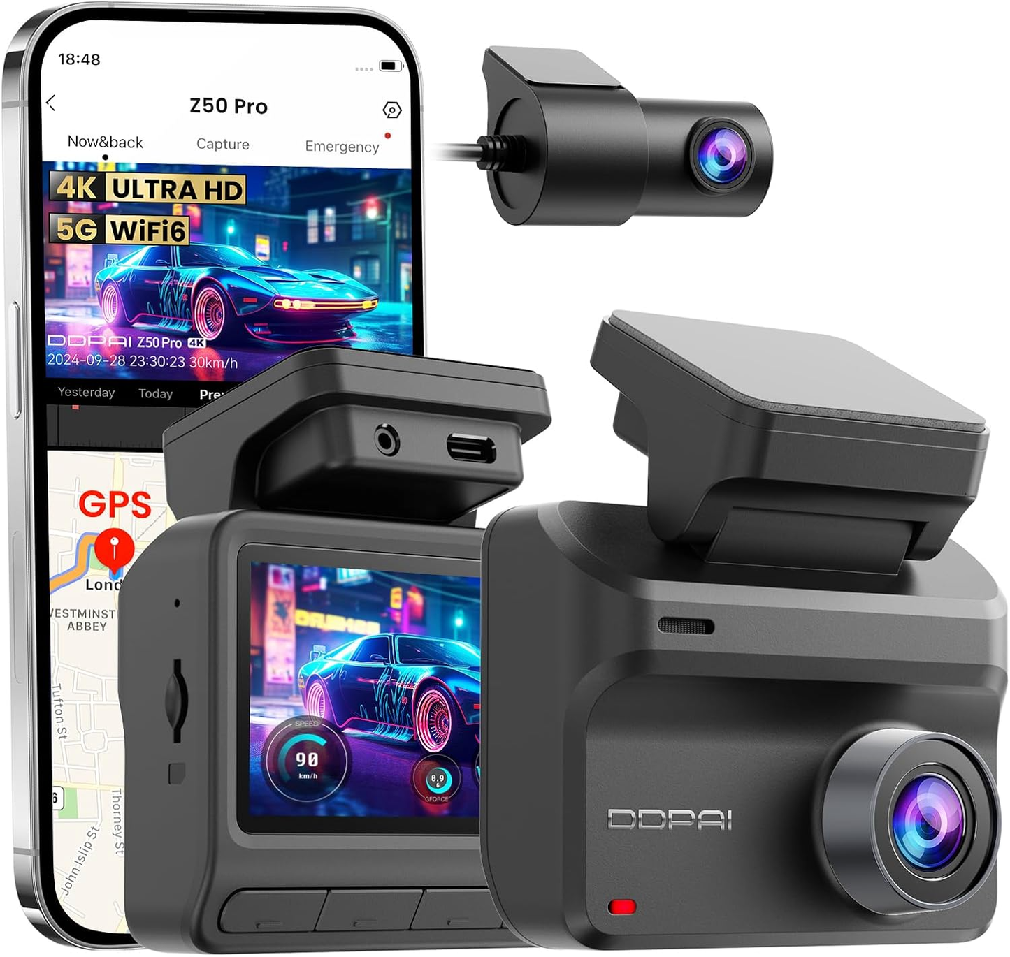 Auto kamera predná zadná DDPAI Z50 Pro Dual, 4K, Wi-Fi, GPS, Displej 3 palce