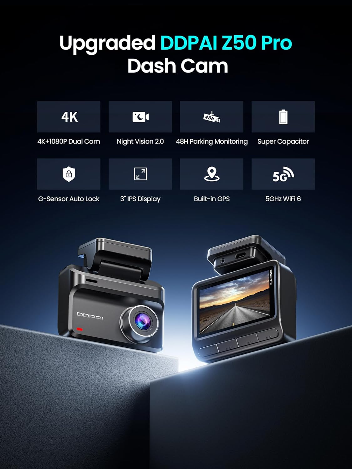 Auto kamera predná zadná DDPAI Z50 Pro Dual, 4K, Wi-Fi, GPS, Displej 3 palce