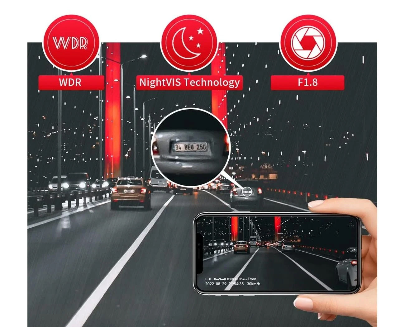 Auto kamera Predná Zadná DDPAI mola N3 Pro, 1600P, Wi-Fi