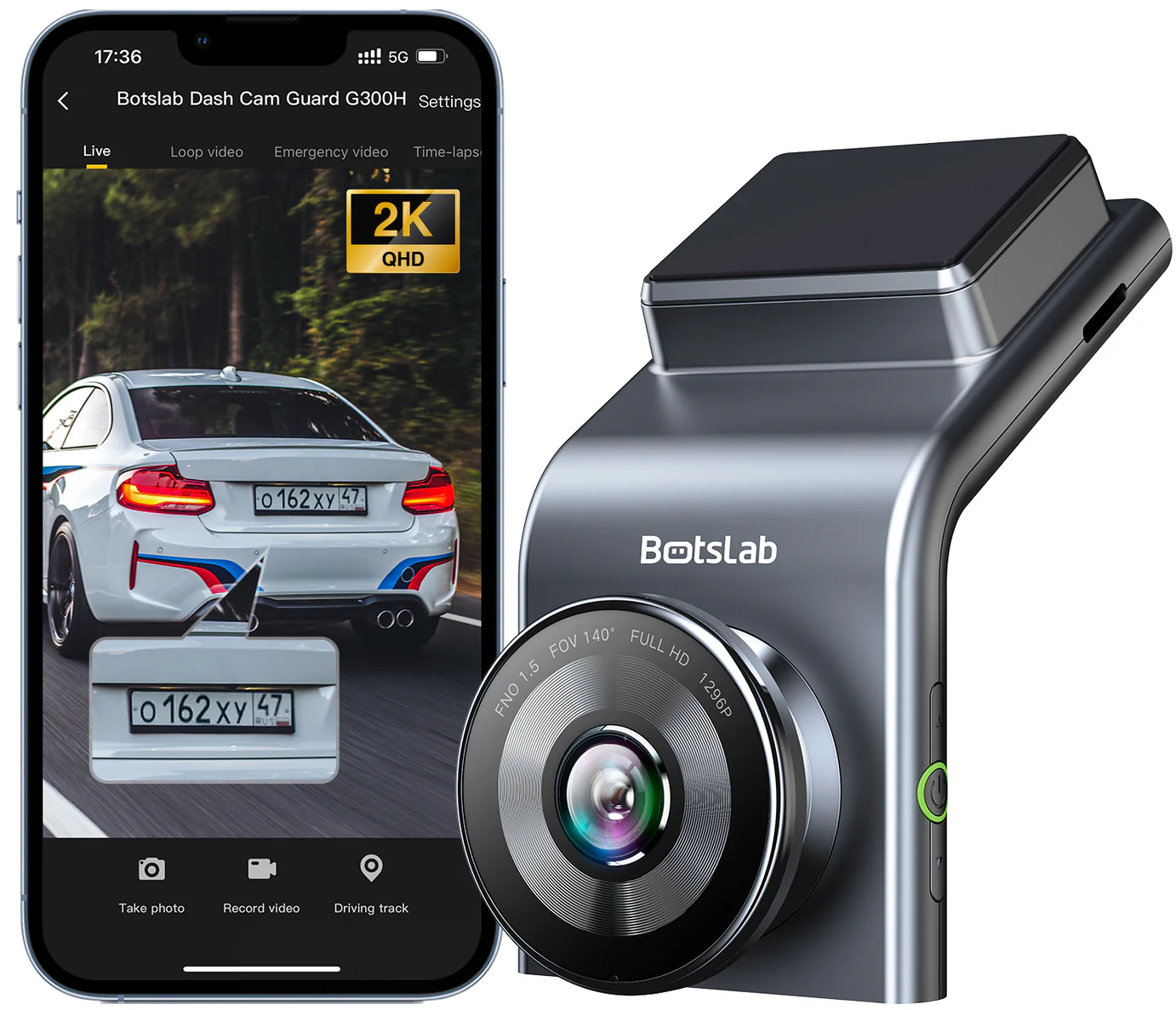 Predná a zadná kamera do auta Botslab G300H Plus, 4K, Wi-Fi, GPS, displej 2,4 palca