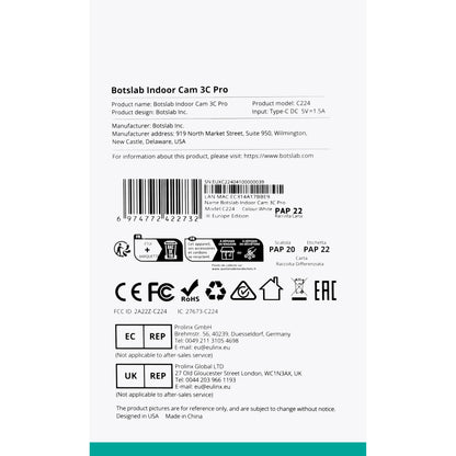 Monitorovacia kamera Botslab 3C Pro C224, Wi-Fi, 4K, vnútorná 