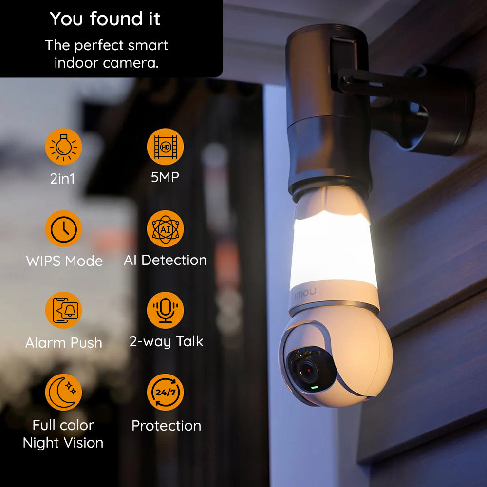 Imou Bulb Surveillance Camera, Wi-Fi, 2K, Indoor, White IPC-S6DP-5M0WEB-E27