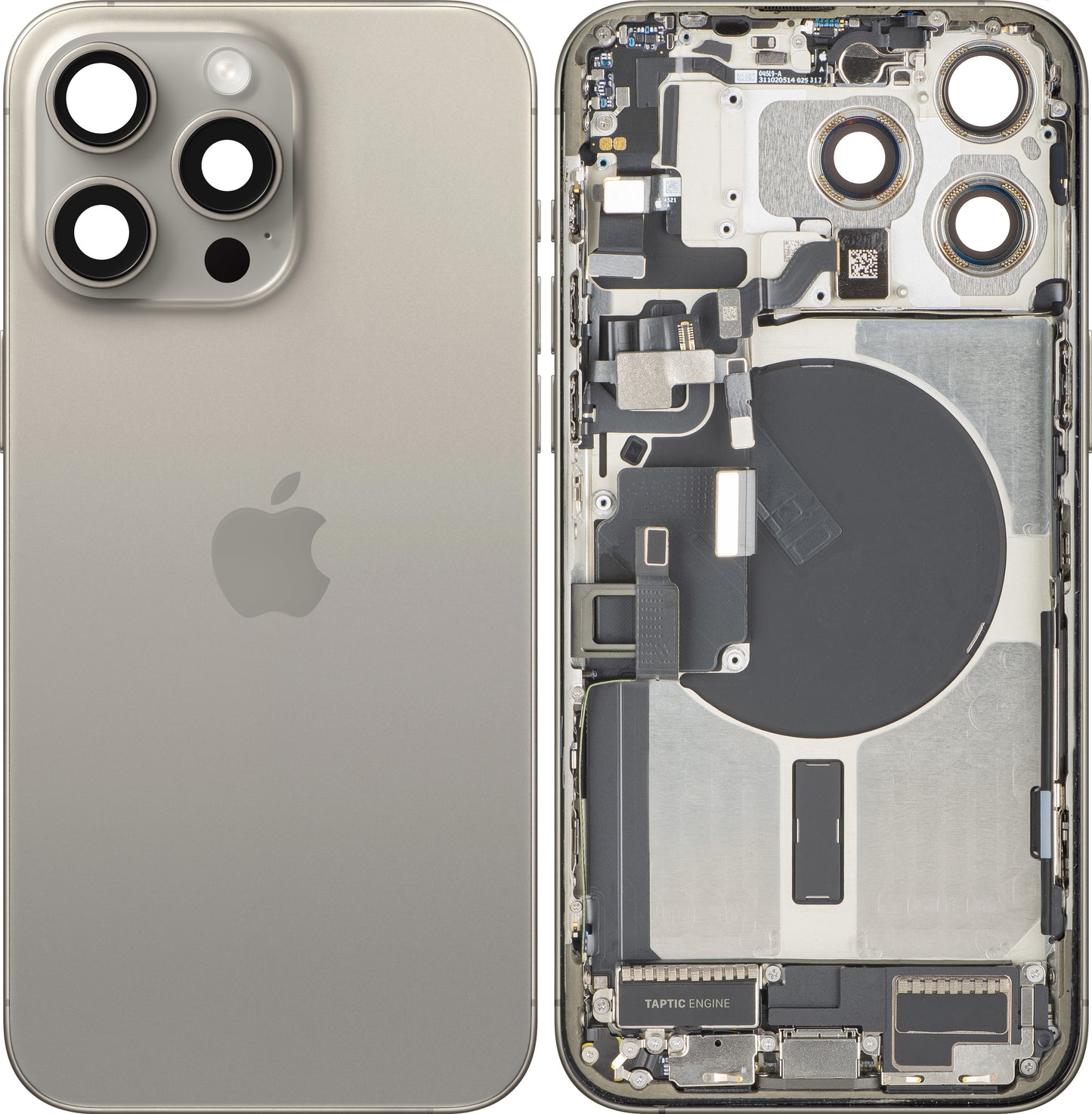 Kryt batérie Apple iPhone 15 Pro Max, S Stredným Krytom, Kompletné Diely, Béžová (Prírodný Titan), Výmena