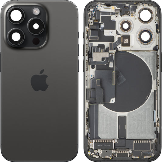 Kryt batérie Apple iPhone 15 Pro, so stredným krytom, kompletné diely, čierny (Black Titanium), výmena