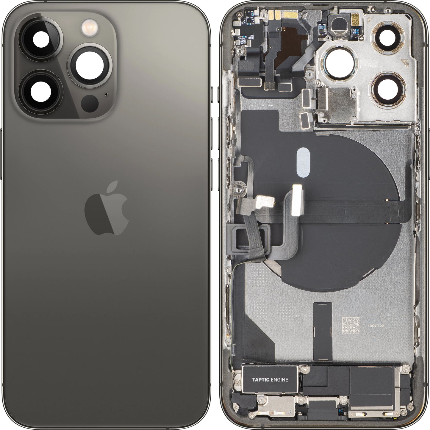 Apple iPhone 13 Pro Battery Cover, With Middle Frame, Full Parts, Black (Graphite), Swap