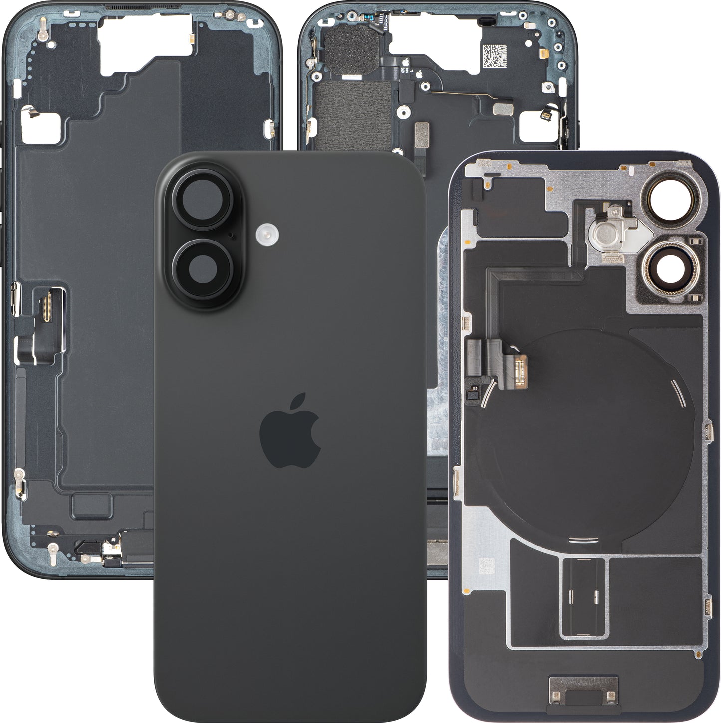 Kryt batérie Apple iPhone 16, S prostredným krytom, Kompletné diely, Čierny, Swap