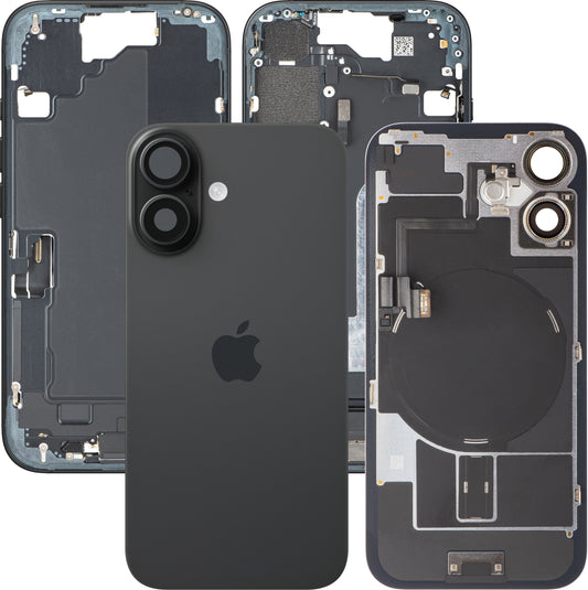 Kryt batérie Apple iPhone 16, S prostredným krytom, Kompletné diely, Čierny, Swap