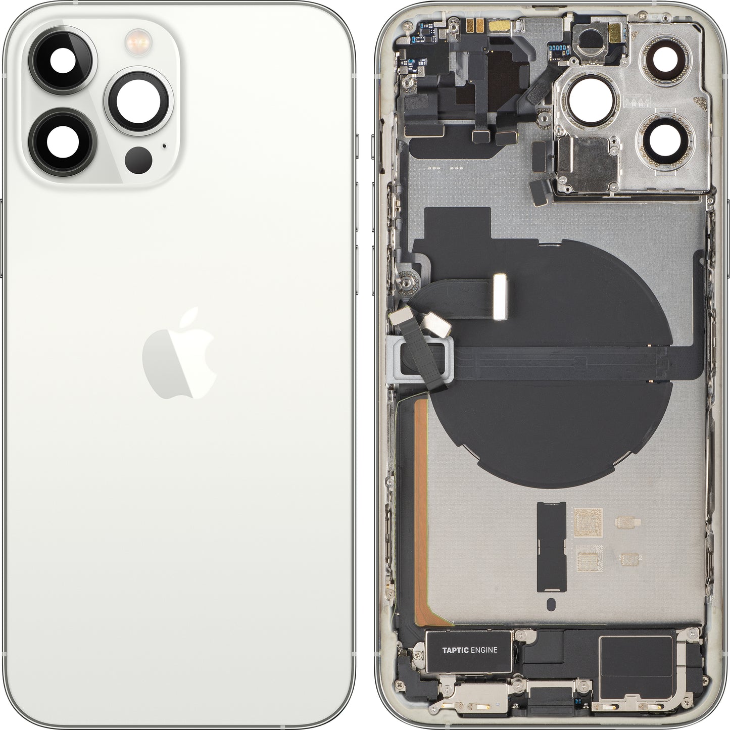 Kryt batérie Apple iPhone 13 Pro Max, so stredným rámom, kompletné diely, strieborný, prémiová výmena