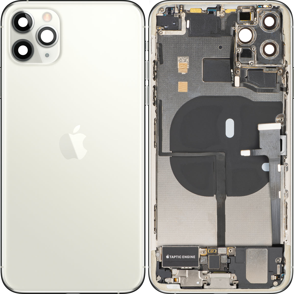 Kryt batérie Apple iPhone 11 Pro Max, so stredným krytom, kompletné diely, strieborný (matný strieborný), prémiová výmena