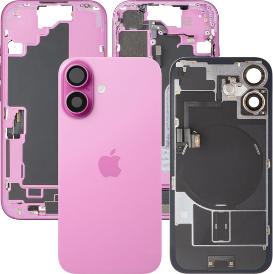 Kryt batérie Apple iPhone 16, so stredným rámom, kompletné diely, ružový, prémiová výmena