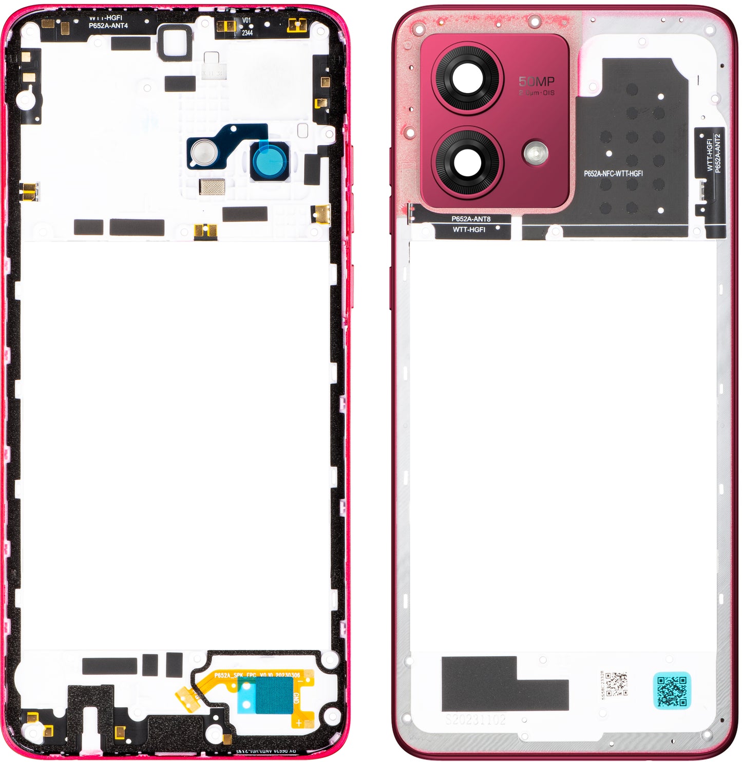 Stredný kryt Motorola Moto G84, Červená (Viva Magenta), Service Pack 5S58C23328