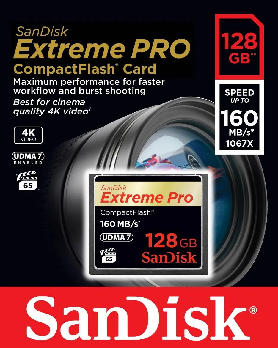 SanDisk Extreme Pro CompactFlash Memory Card, 128Gb, UDMA 7 SDCFXPS-128G-X46