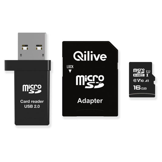Pamäťová karta microSDHC Qilive, 16GB, trieda 10, s čítačkou kariet a adaptérom EKMSDM16GHC10QL