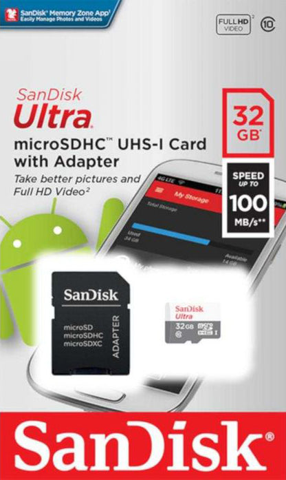 Pamäťová karta microSDHC SanDisk Ultra, 32Gb, Trieda 10, S adaptérom SDSQUNR-032G-GN3MA