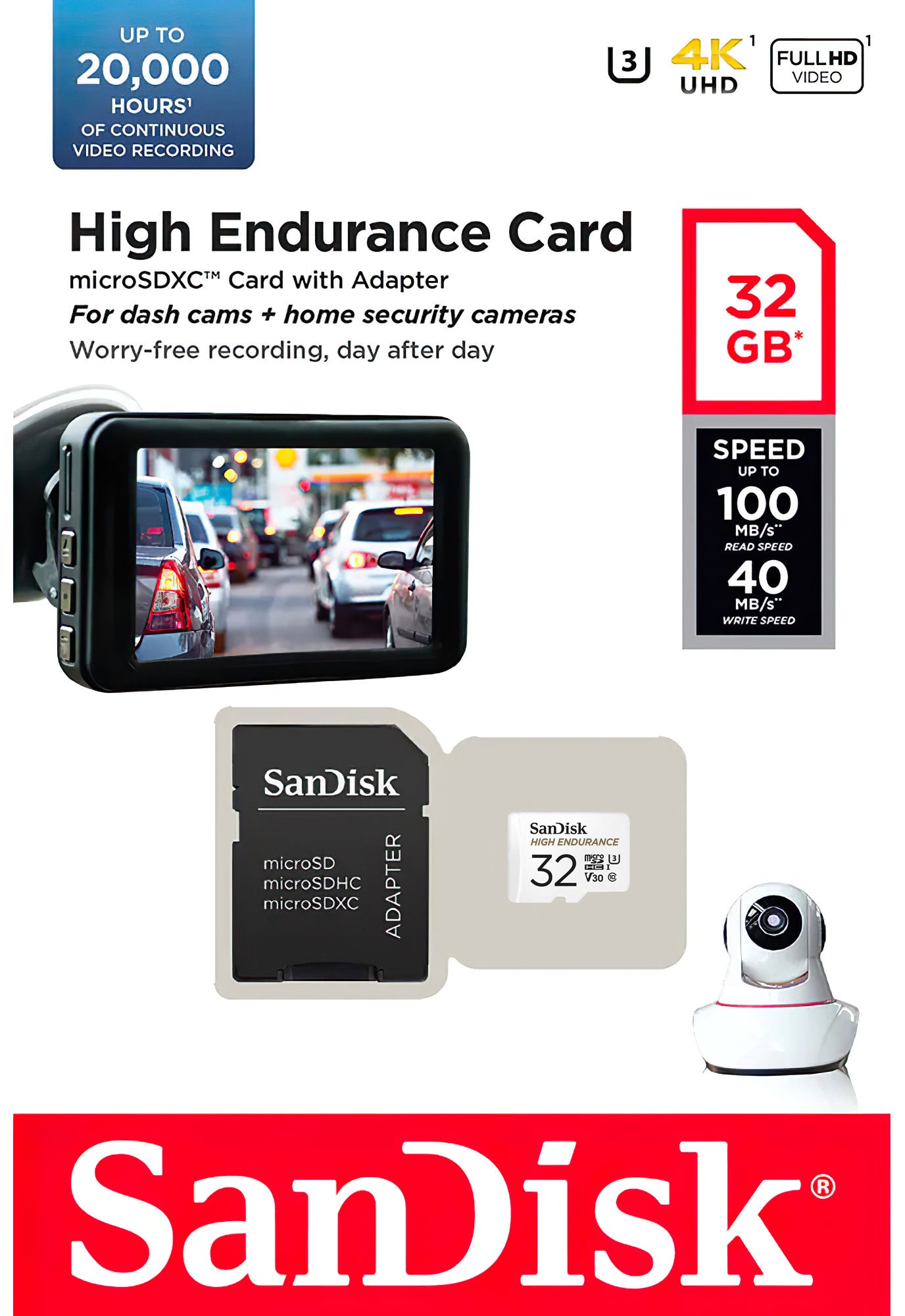 Pamäťová karta microSDHC SanDisk High Endurance, 32GB, Trieda 10 / UHS-1 U3, s adaptérom SDSQQNR-032G-GN6IA