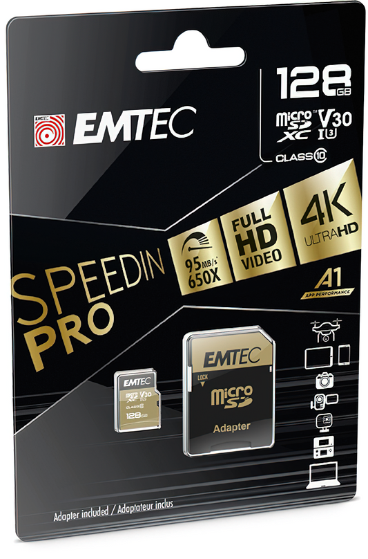 Pamäťová karta microSDXC Emtec Speedin Pro Android A1, 128GB, Trieda 10 / UHS-1 U3, s adaptérom ECMSDM128GXE
