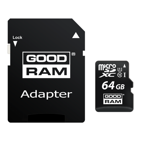 Pamäťová karta microSDXC GoodRam, 64GB, trieda 10 / UHS-1 U1, s adaptérom M1AA-0640R12