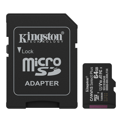 Pamäťová karta microSDXC Kingston Canvas Select Plus Android A1, 64Gb, Trieda 10 / UHS-1 U1, S adaptérom SDCS3/64GB