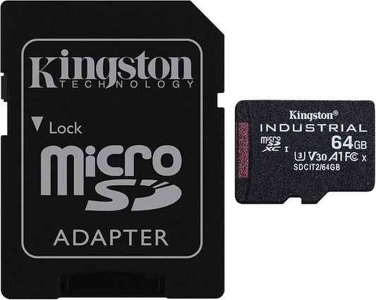 Pamäťová karta microSDXC Kingston Industrial, 64Gb, Trieda 10 / UHS-1 U3, S adaptérom SDCIT2/64GB