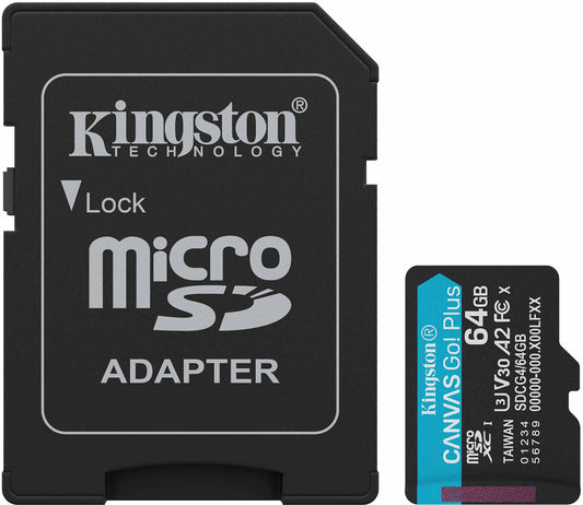 Pamäťová karta microSDXC Kingston Canvas Go Plus Android A2, 64Gb, Trieda 10 / UHS-1 U3, S adaptérom SDCG4/64GB