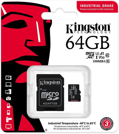 Pamäťová karta microSDXC Kingston Industrial, 64Gb, Trieda 10 / UHS-1 U3, S adaptérom SDCIT2/64GB