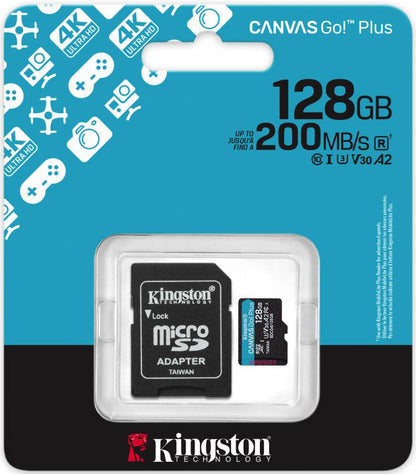 Pamäťová karta microSDXC Kingston Canvas Go Plus Android A2, 128Gb, Trieda 10 / UHS-1 U3, S adaptérom SDCG4/128GB
