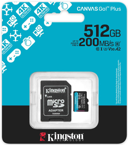 Pamäťová karta microSDXC Kingston Canvas Go Plus Android A2, 512Gb, Trieda 10 / UHS-1 U3, S adaptérom SDCG4/512GB