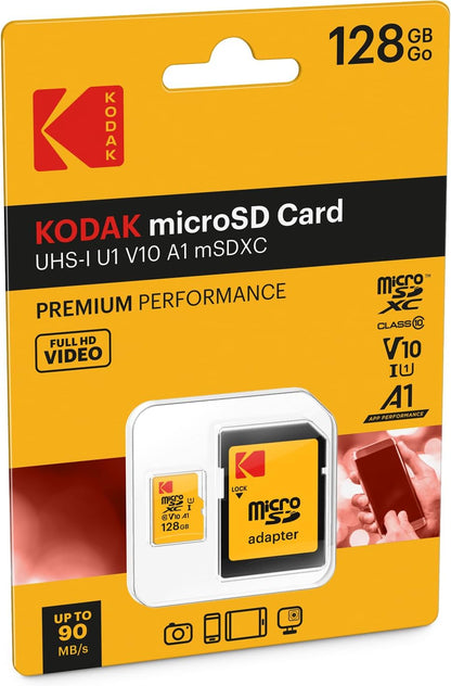 Pamäťová karta microSDXC Kodak Premium Performance, 128Gb, Trieda 10 / UHS-1 U1, S adaptérom EKMSDM128GXC10K