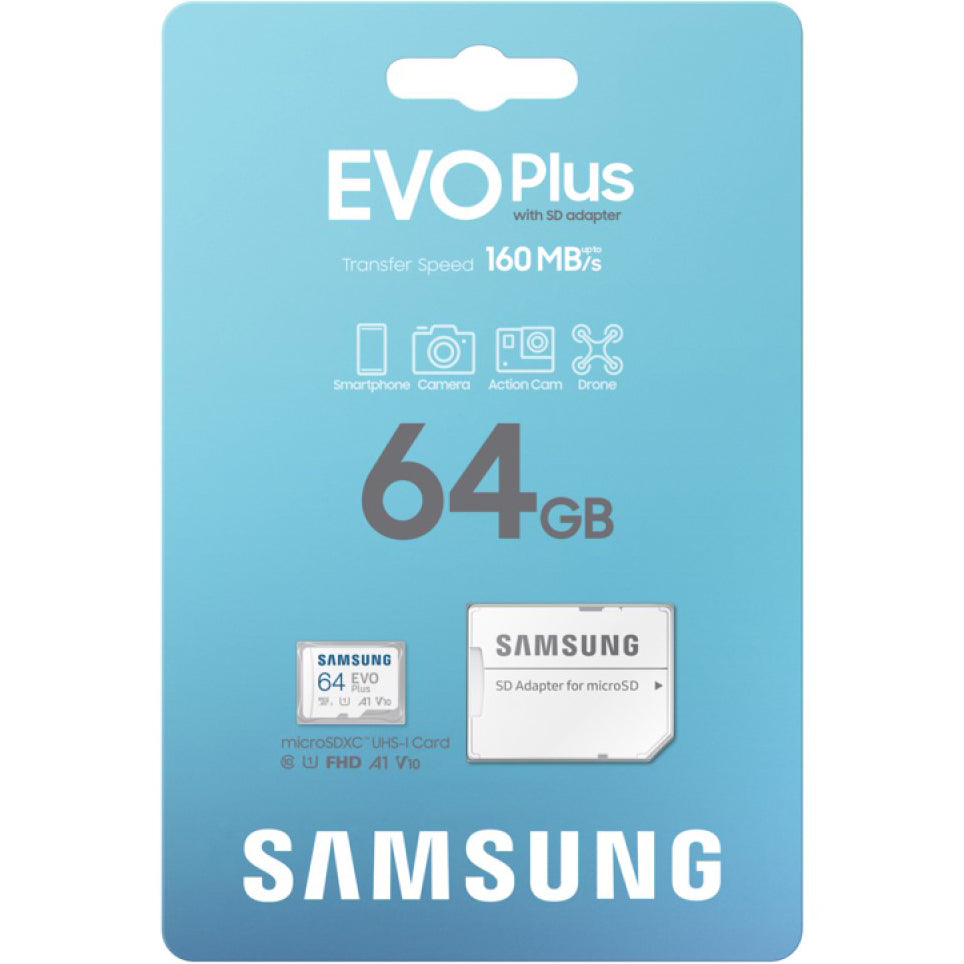 Pamäťová karta microSDXC Samsung Evo Plus, 64Gb, Trieda 10 / UHS-1 U1, S adaptérom MB-MC64SA/EU