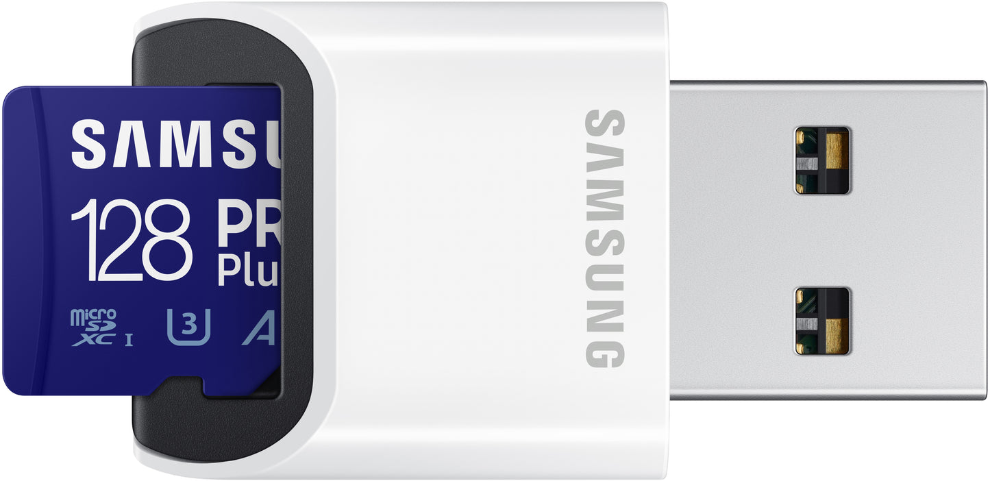 Pamäťová karta microSDXC Samsung PRO Plus, 128Gb, Trieda 10 / UHS-1 U3, S čítačkou kariet a adaptérom MB-MD128KB/WW