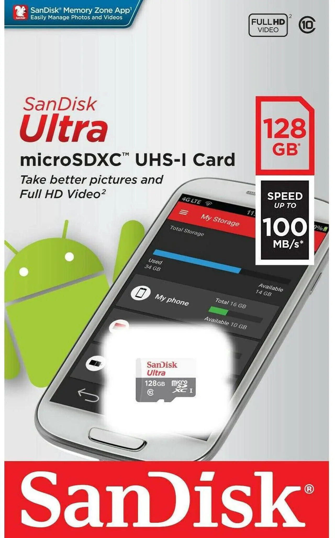 Pamäťová karta microSDXC SanDisk Ultra, 128Gb, Trieda 10 SDSQUNR-128G-GN3MN