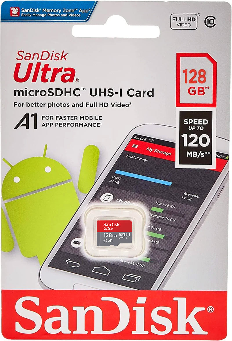 Pamäťová karta microSDXC SanDisk Ultra Android A1, 128Gb, Trieda 10 / UHS-1 U1 SDSQUAB-128G-GN6MN