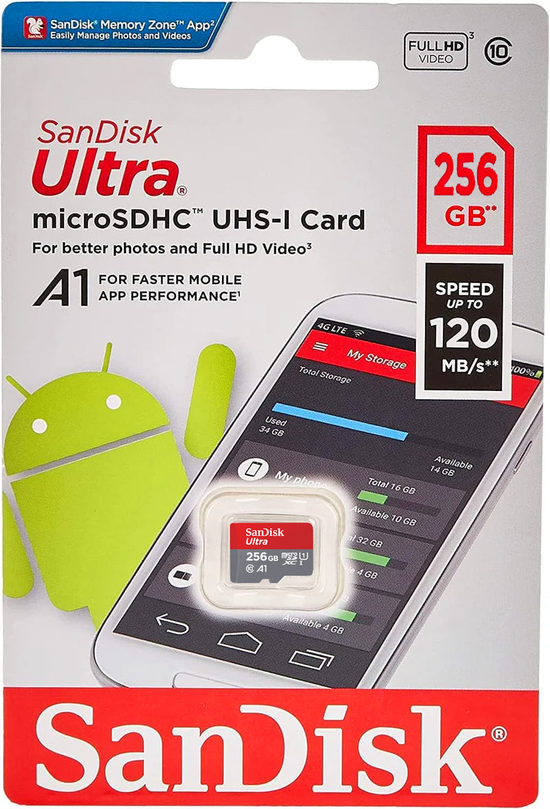 Pamäťová karta microSDXC SanDisk Ultra Android A1, 256Gb, Trieda 10 / UHS-1 U1 SDSQUAC-256G-GN6MN
