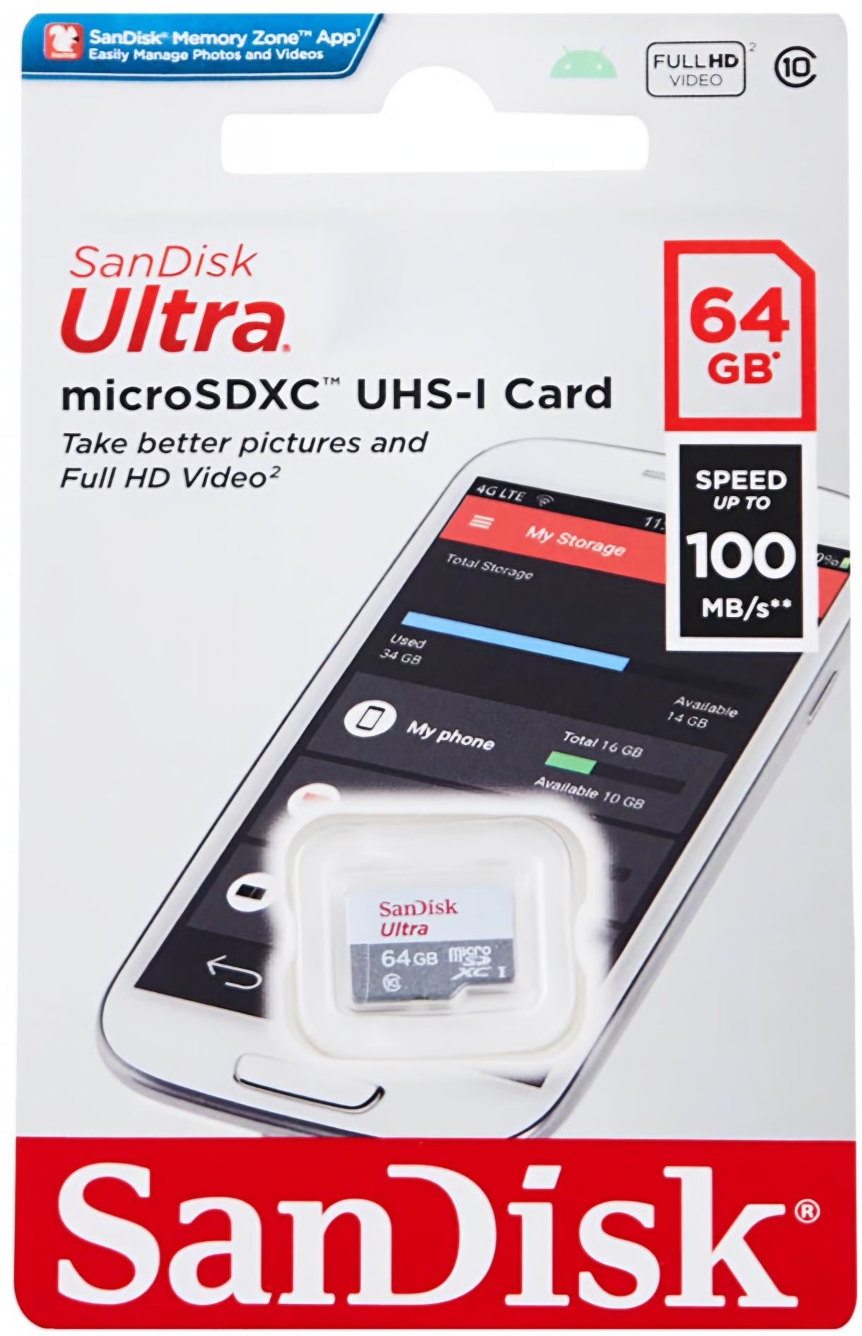 Pamäťová karta microSDXC SanDisk Ultra, 64Gb, Trieda 10 SDSQUNR-064G-GN3MN