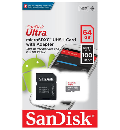 Pamäťová karta microSDXC SanDisk Ultra, 64Gb, Trieda 10, S adaptérom SDSQUNR-064G-GN6TA