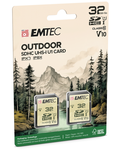 Pamäťová karta SDHC Emtec Rugged Outdoor, 32Gb, Trieda 10 / UHS-1 U1, Sada 2 kusy ECMSD32GHCU1ORP2