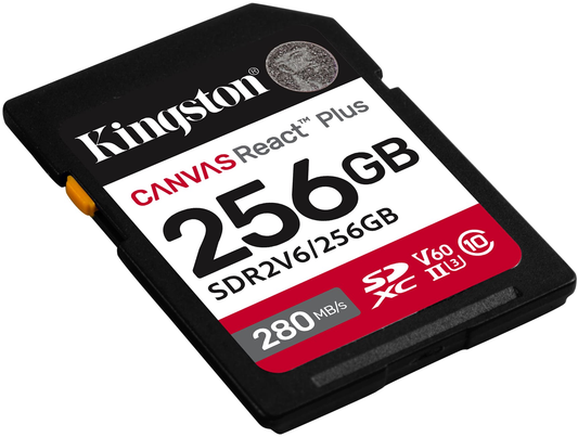 Pamäťová karta SDXC Kingston Canvas React Plus, 256Gb, Trieda 10 / UHS-2 U3 SDR2V6/256GB