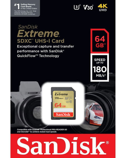 Pamäťová karta SDXC SanDisk Extreme, 64Gb, Trieda 10 / UHS-1 U3 SDSDXV2-064G-GNCIN
