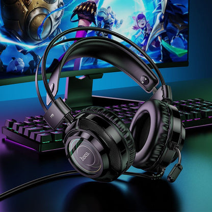 Herné slúchadlá 3,5 mm HOCO W110, RGB, čierne