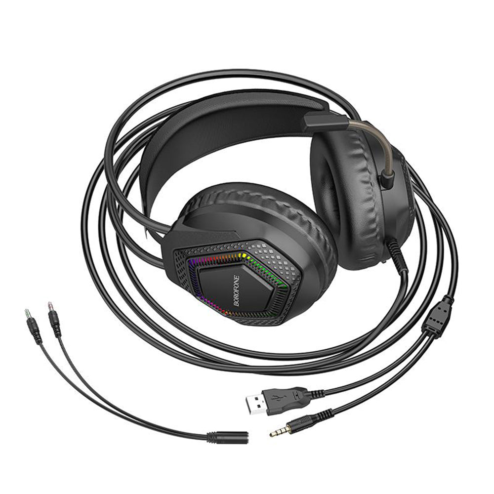 Herné slúchadlá 3,5 mm Borofone BO105 Thunder, RGB, 2 m, čierne