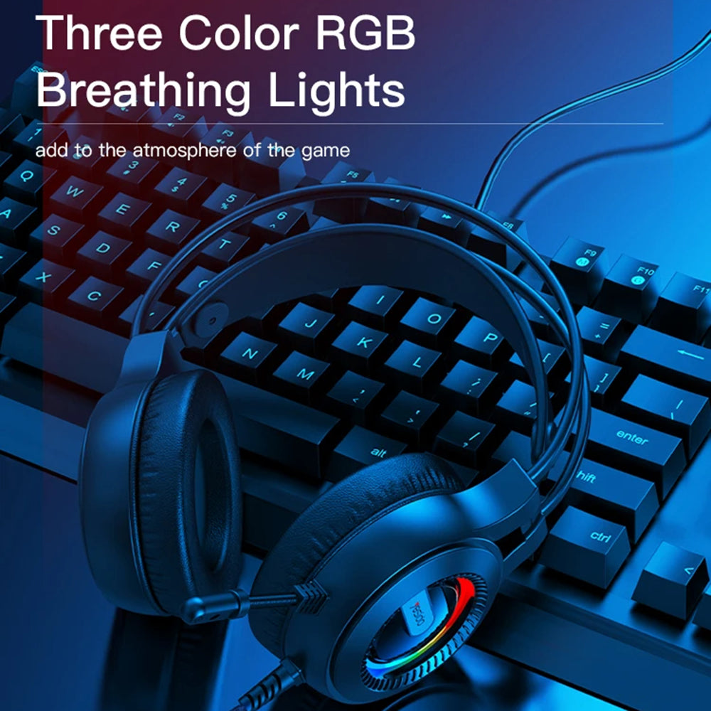 Slúchadlá na hranie 3.5mm Yesido EK02, RGB, 2.2m, Čierne