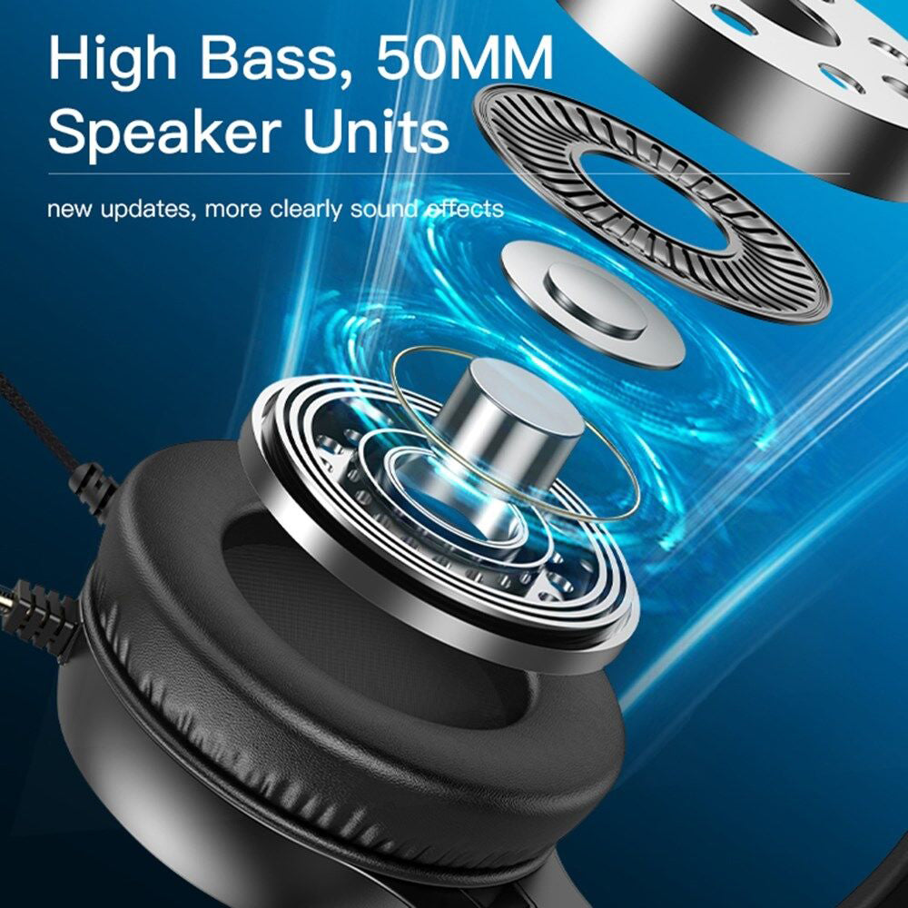 Slúchadlá na hranie 3.5mm Yesido EK02, RGB, 2.2m, Čierne