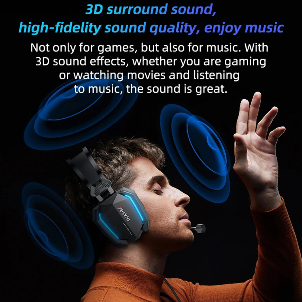 Slúchadlá na hranie 3.5mm Yesido EK03, RGB, 2m, Čierne